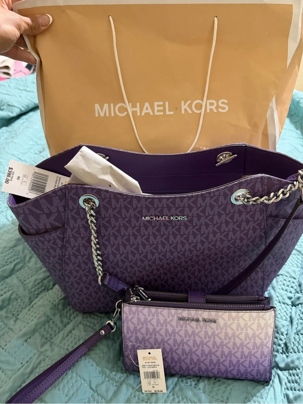 Michael Kors Purple Signature Tote Bag with Matching Wristlet